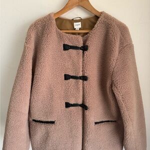 J. Crew warm tan Teddy Jacket with Black leather Toggles